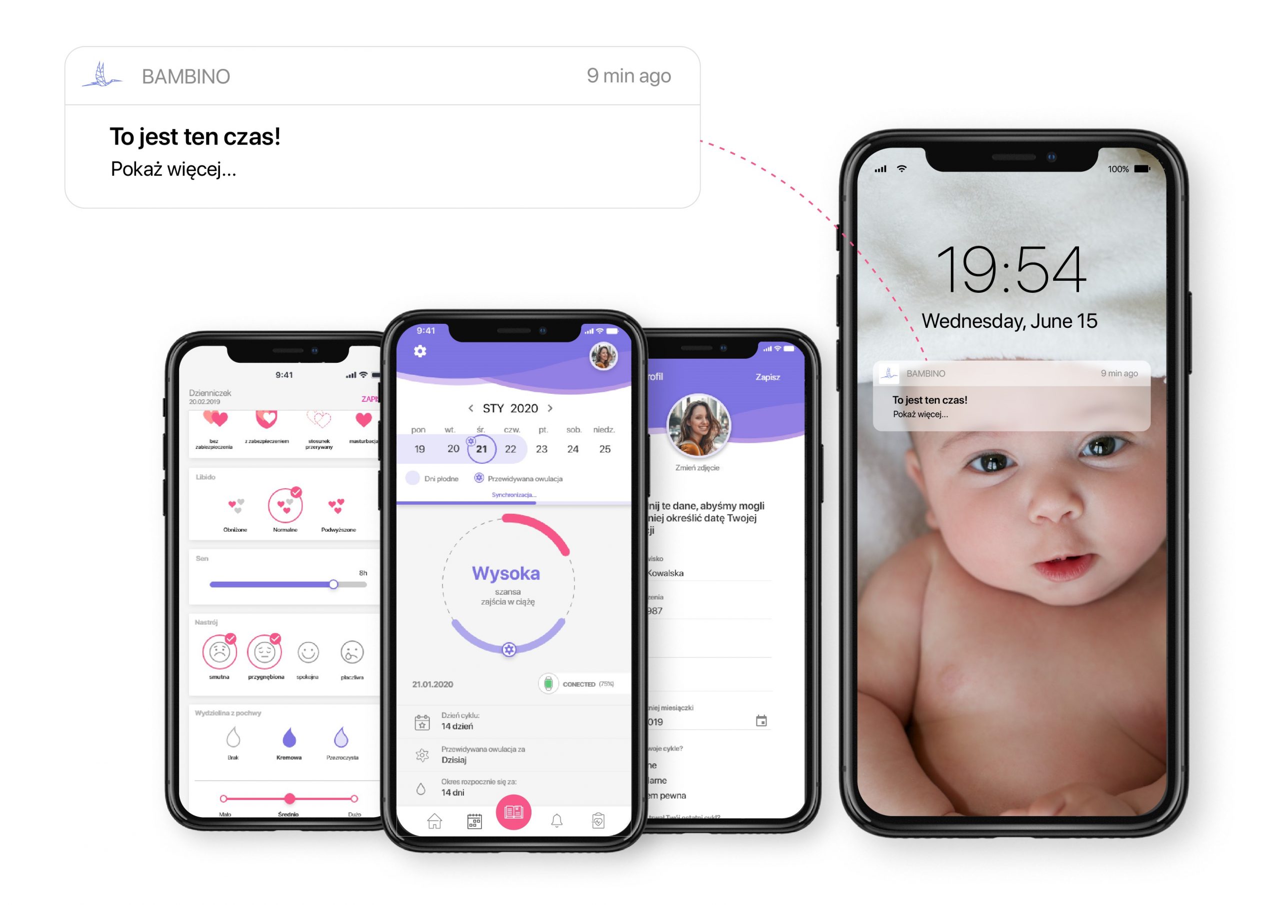 screenshoty z aplikacji Bambino
